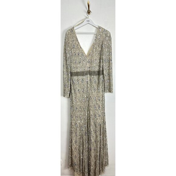 MAC DUGGAL Long Sleeve Sequin Gown in Nude Size US 12 - Picture 8 of 15